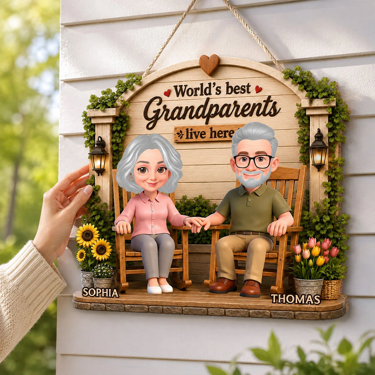 World's Best Grandparents Live Here - Personalized Wood Sign - Gift For Grandparents, Summer Decoration - Image 2