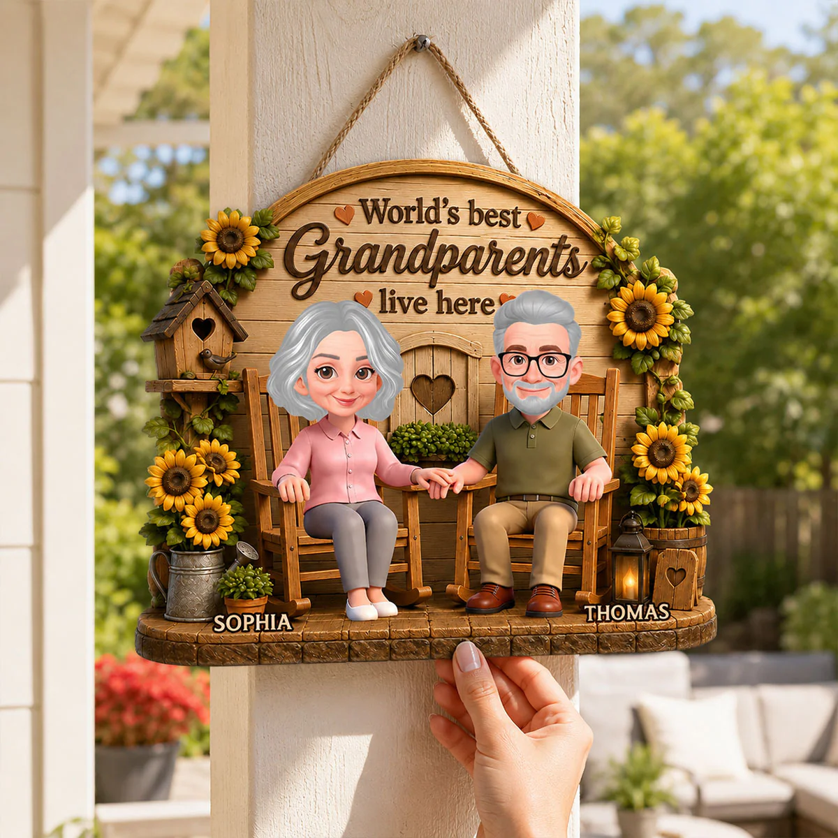 World's Best Grandparents Live Here - Personalized Wood Sign - Gift For Grandparents, Summer Decoration - Image 3
