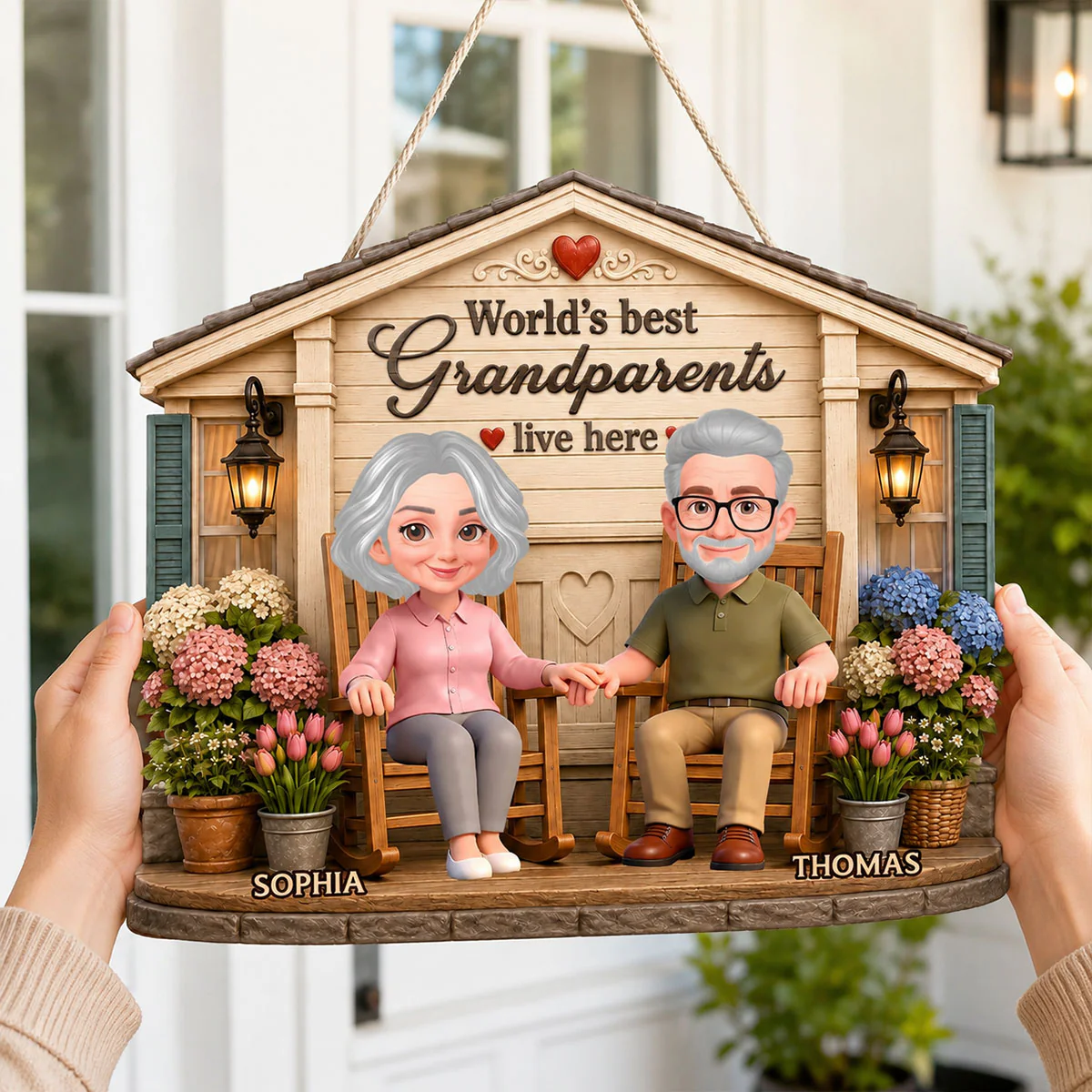 World's Best Grandparents Live Here - Personalized Wood Sign - Gift For Grandparents, Summer Decoration - Image 4