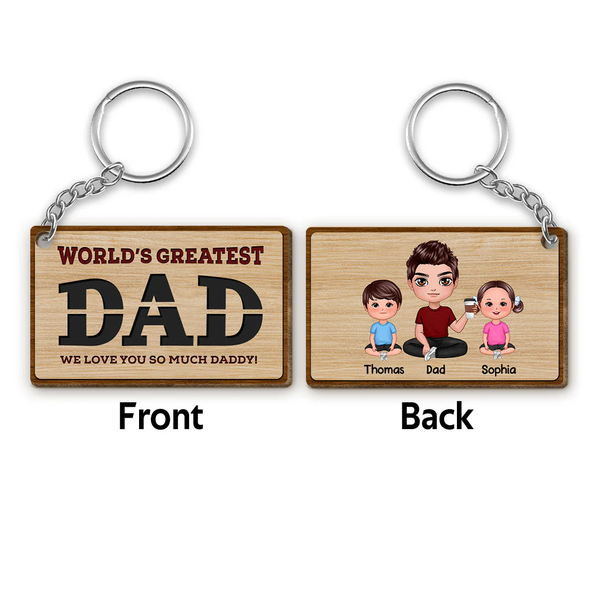 World‘s Greatest Dad Doll Family Personalized Wooden Keychain