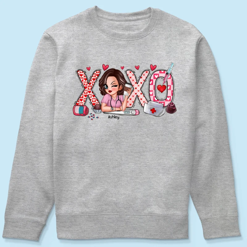 XOXO Nurse Valentines Day Shirt, Sweatshirt, Personalized Gift for Nurses - Image 20