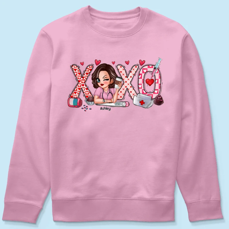 XOXO Nurse Valentines Day Shirt, Sweatshirt, Personalized Gift for Nurses - Image 21