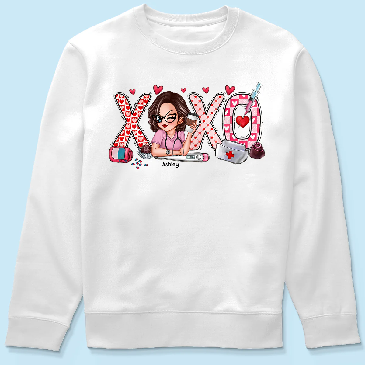 XOXO Nurse Valentines Day Shirt, Sweatshirt, Personalized Gift for Nurses - Image 7