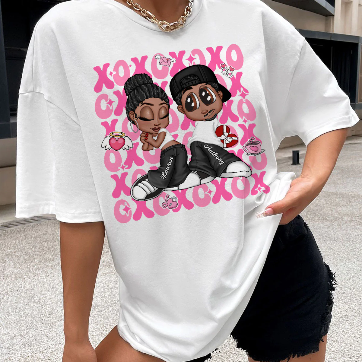 XOXO Y2K Couple Personalized Shirt, Gift for Him for Her - Image 2