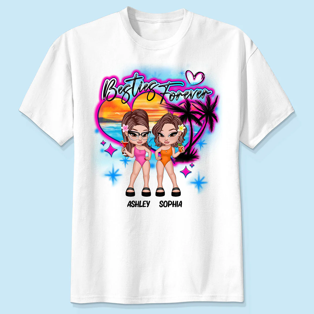 Y2K Besties Airbrushed Summer Beach Personalized Shirt