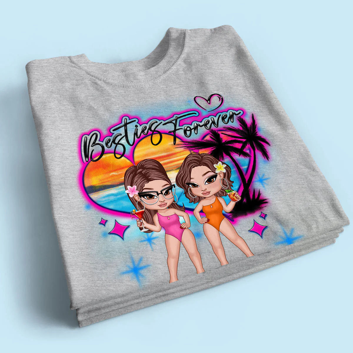 Y2K Besties Airbrushed Summer Beach Personalized Shirt - Image 2
