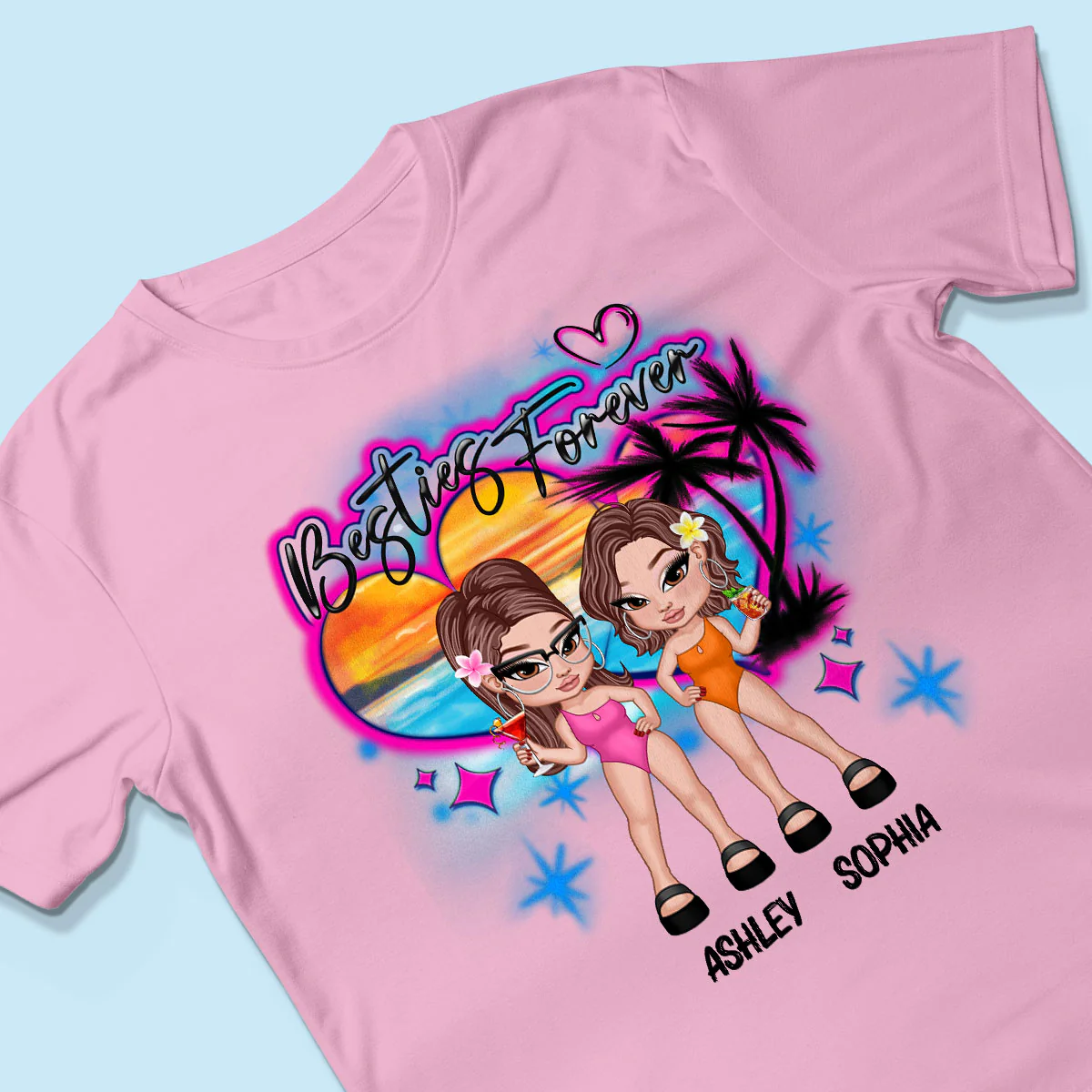Y2K Besties Airbrushed Summer Beach Personalized Shirt - Image 3
