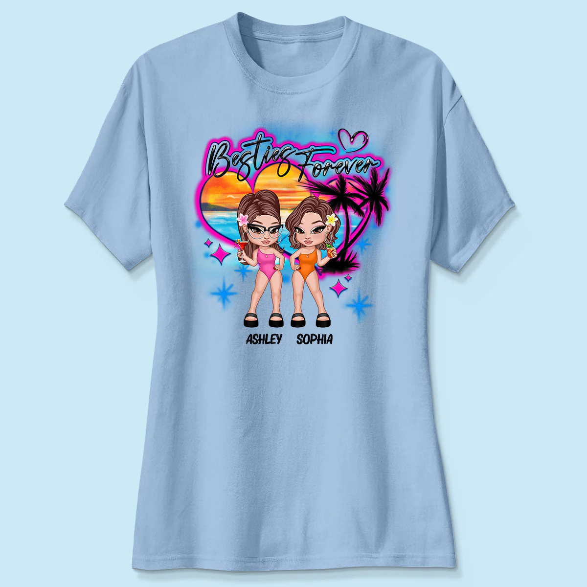 Y2K Besties Airbrushed Summer Beach Personalized Shirt - Image 4
