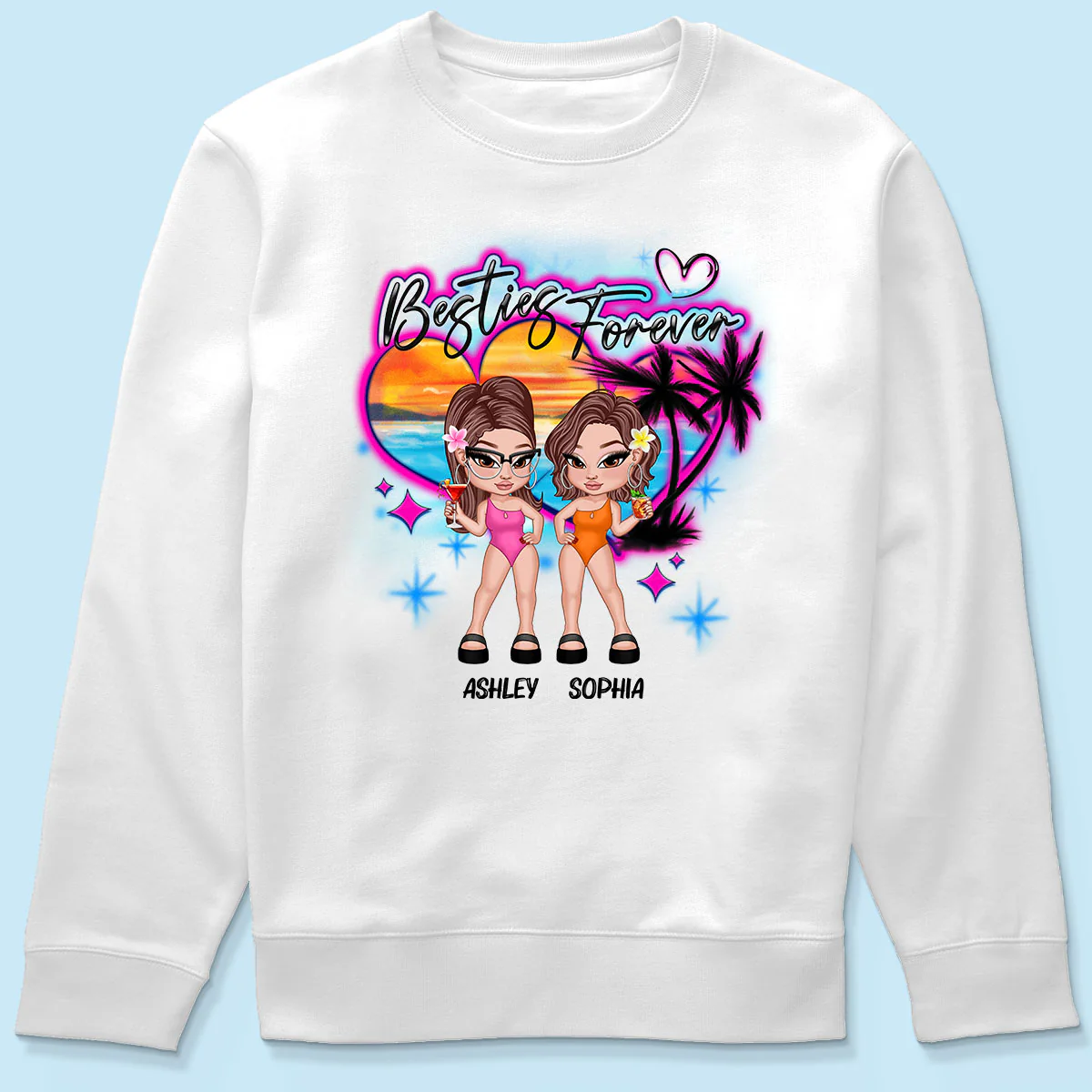 Y2K Besties Airbrushed Summer Beach Personalized Shirt - Image 6