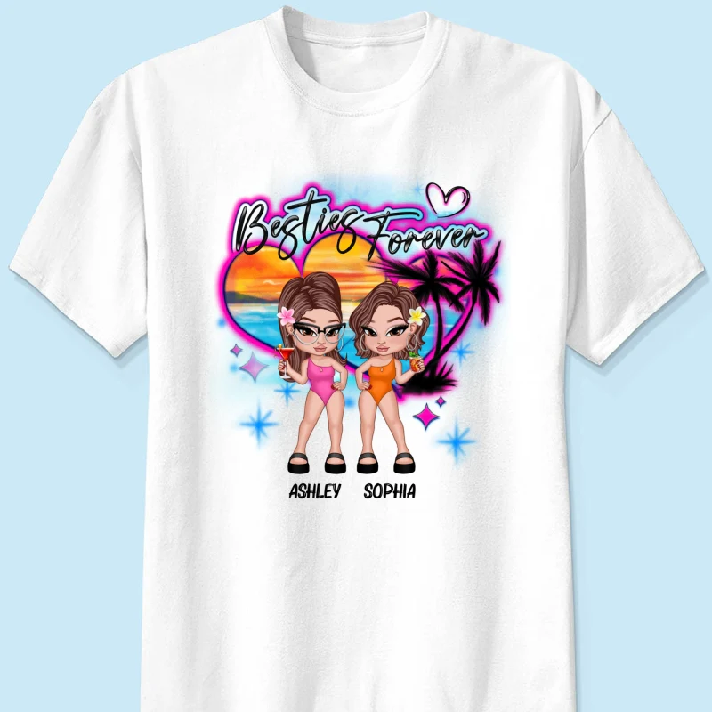 Y2K Besties Airbrushed Summer Beach Personalized Shirt - Image 7
