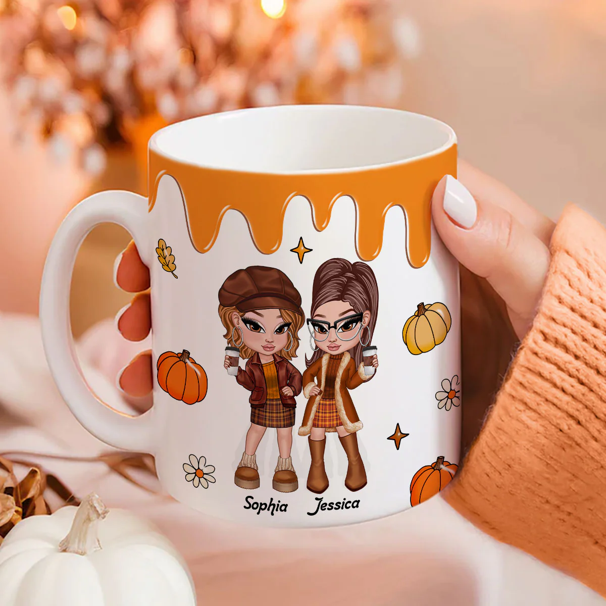 Y2K Besties Sisters Fall Season Pumpkin Spice Latte 3D Printed Personalized AOP Mug - Image 2
