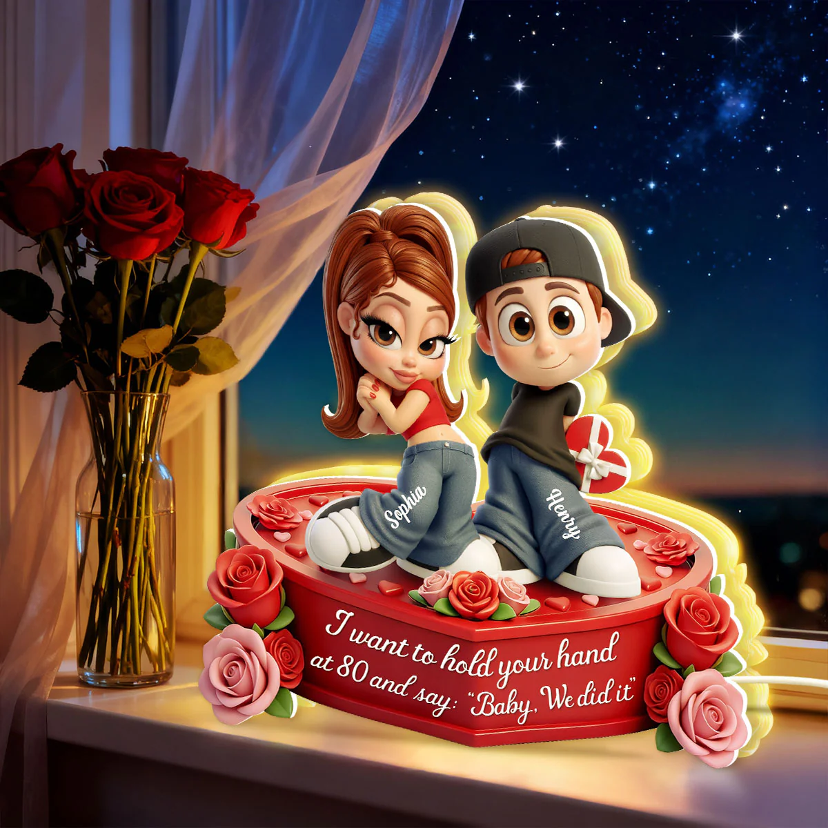 Y2K Couple 3D Cartoon Effect - Personalized Light Box - Sentimental Valentine's Day Gift for him, for her - Image 3