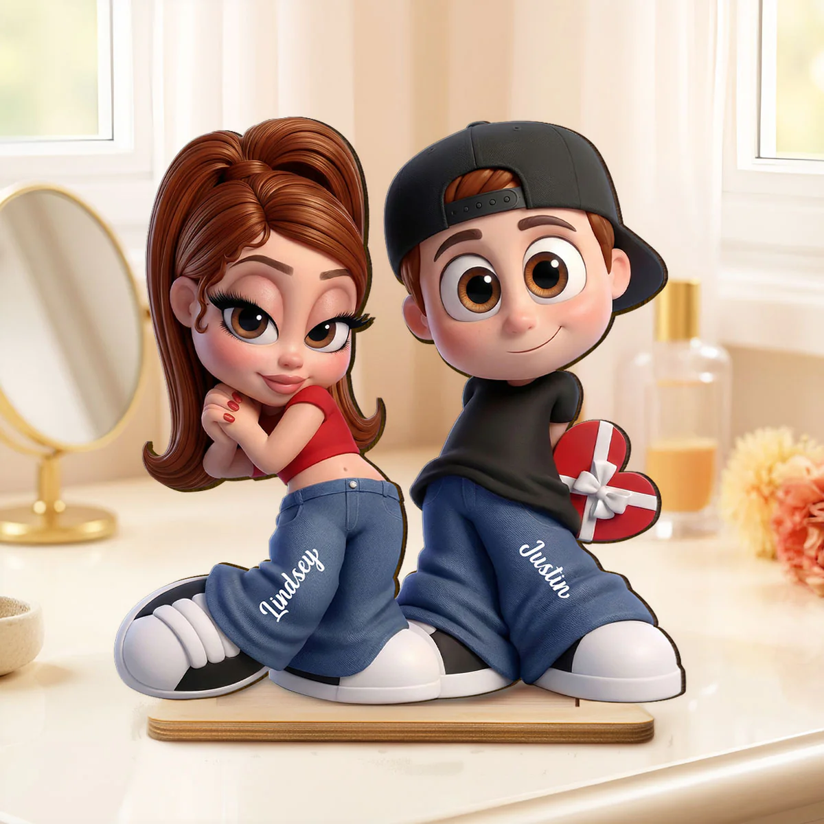 Y2K Couple 3D Cartoon Effect - Personalized Wooden Plaque - Sentimental Valentine's Day Gift for him, for her - Image 2