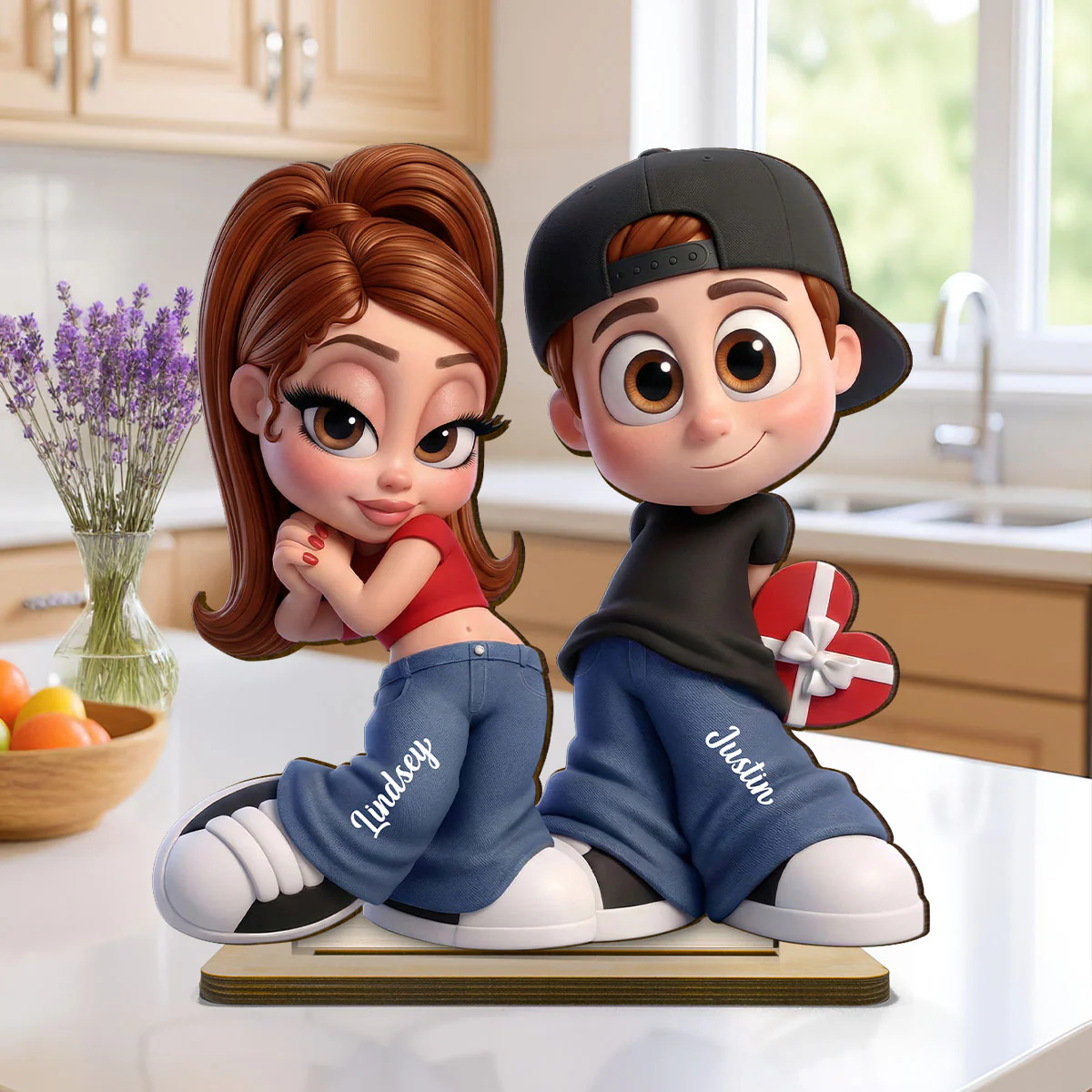 Y2K Couple 3D Cartoon Effect - Personalized Wooden Plaque - Sentimental Valentine's Day Gift for him, for her - Image 5