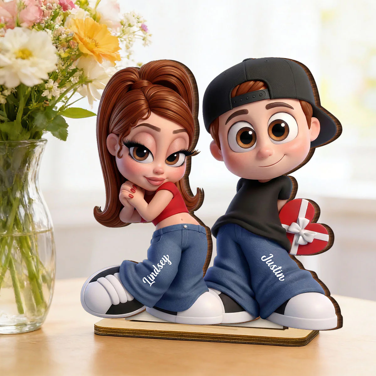 Y2K Couple 3D Cartoon Effect - Personalized Wooden Plaque - Sentimental Valentine's Day Gift for him, for her - Image 6