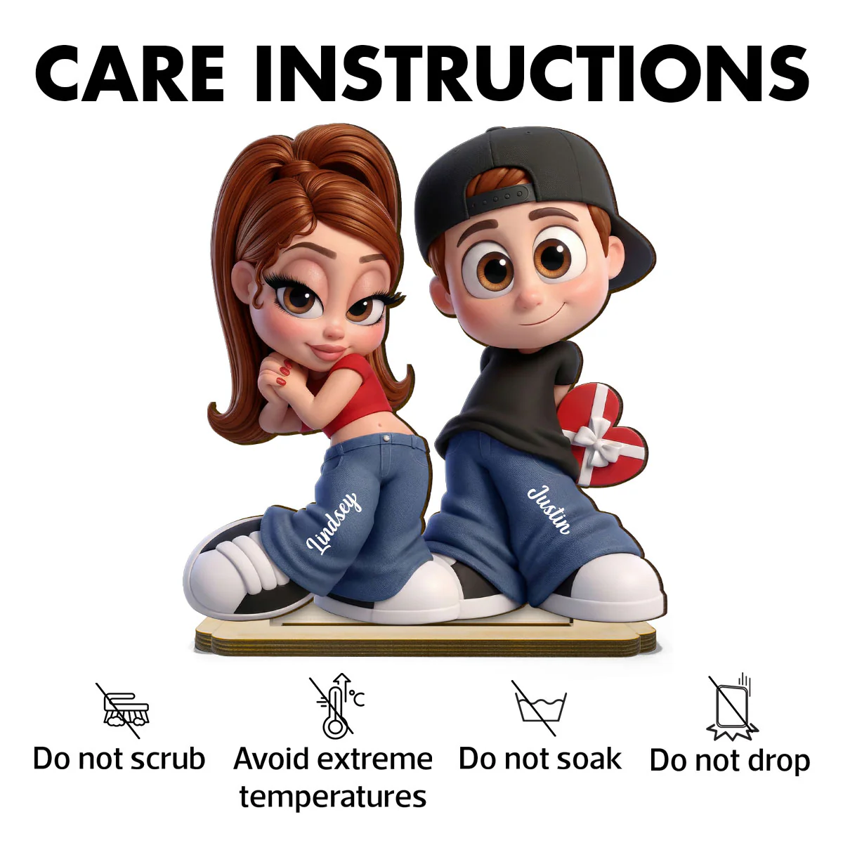Y2K Couple 3D Cartoon Effect - Personalized Wooden Plaque - Sentimental Valentine's Day Gift for him, for her - Image 7