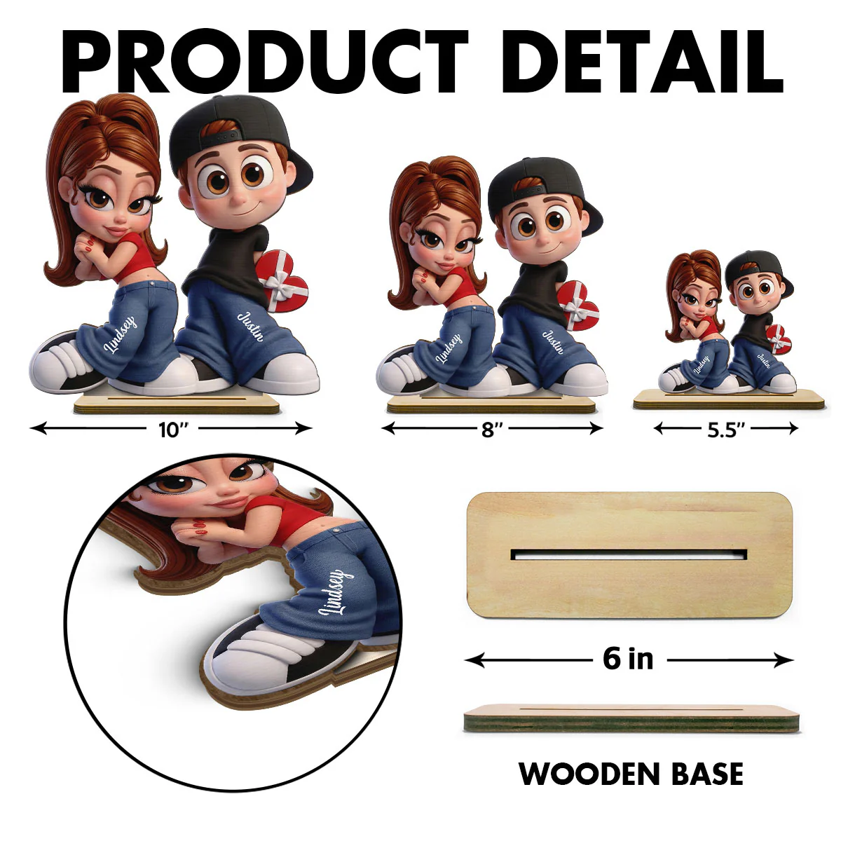 Y2K Couple 3D Cartoon Effect - Personalized Wooden Plaque - Sentimental Valentine's Day Gift for him, for her - Image 8