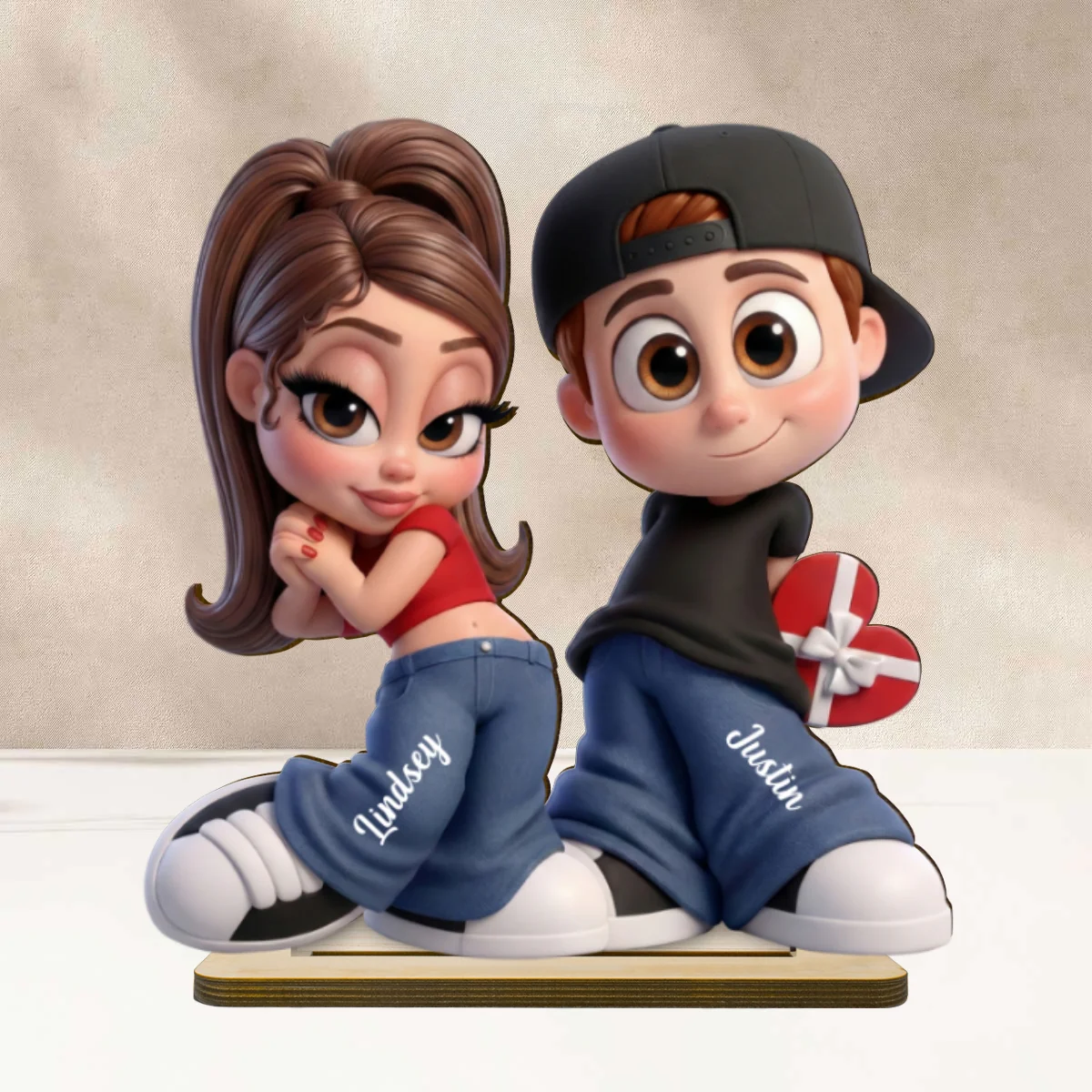 Y2K Couple 3D Cartoon Effect - Personalized Wooden Plaque - Sentimental Valentine's Day Gift for him, for her - Image 9