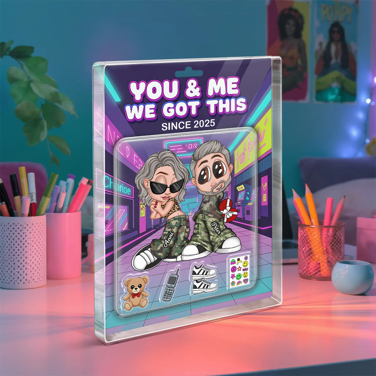 Y2K Couple Action Figure - Personalized Acrylic Block Plaque - Sentimental Valentine's Day Gift for him, for her - Image 4