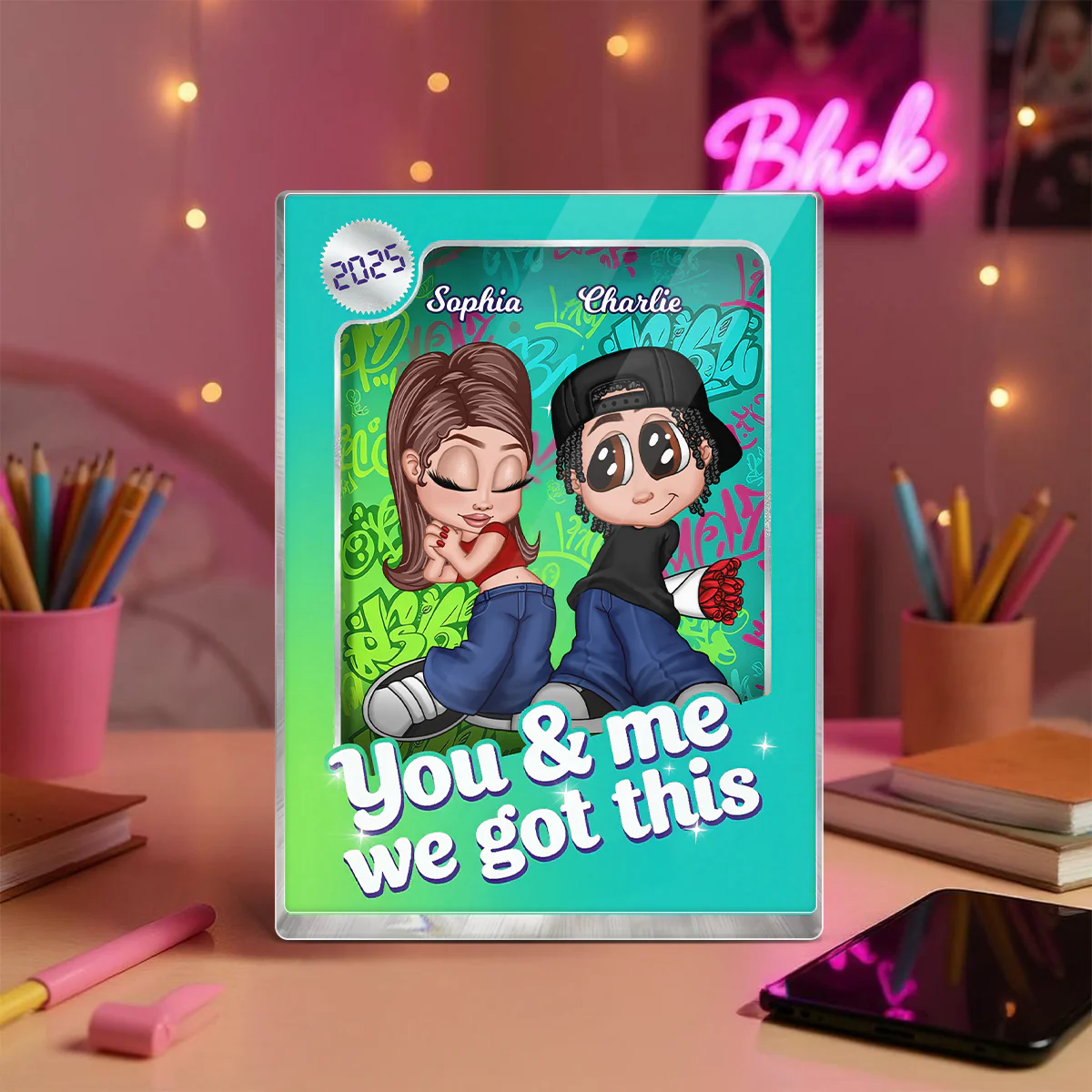 Y2K Couple Action Figure - Personalized Acrylic Block Plaque - Valentine's Day Gift for him, for her - Image 2
