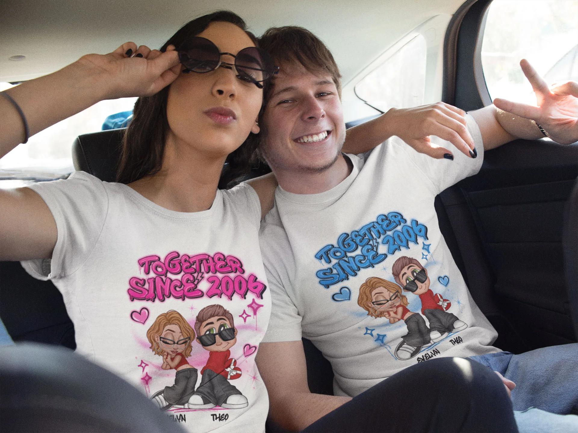 Y2K Couple Airbrushed - Personalized Shirt - Unique Valentine's Day Gift For Him, Gift For Her - Image 9