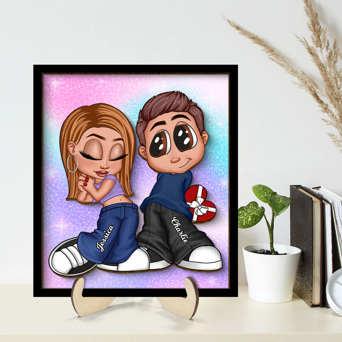 Y2K Couple Background Personalized 2-layer Wooden Plaque, Gift For Him, For Her - Image 2