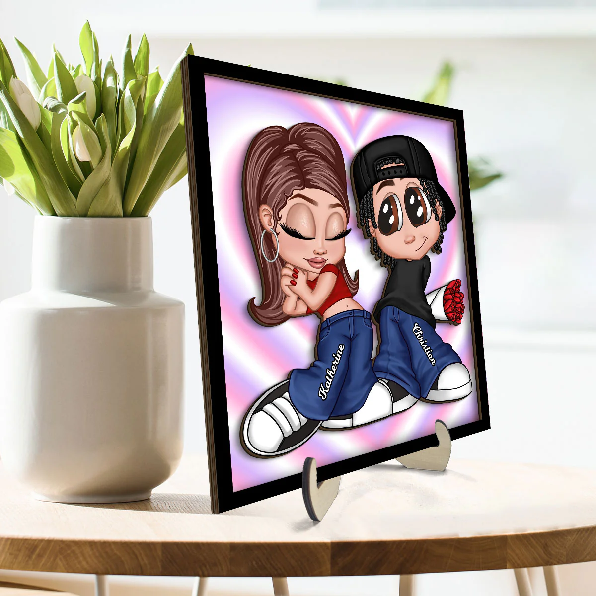 Y2K Couple Background Personalized 2-layer Wooden Plaque, Gift For Him, For Her - Image 3