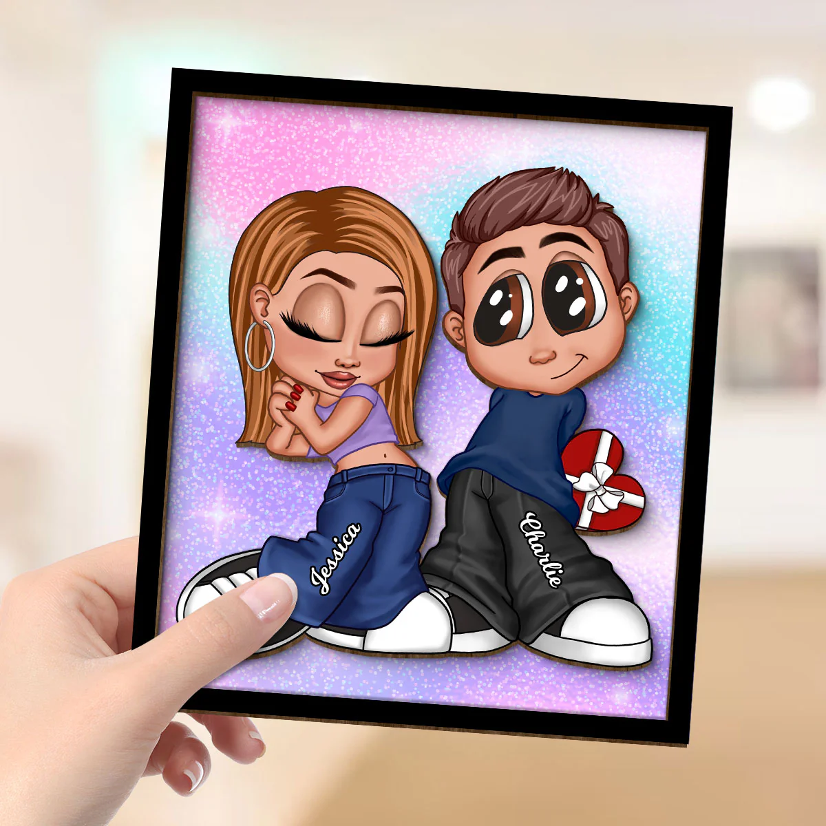 Y2K Couple Background Personalized 2-layer Wooden Plaque, Gift For Him, For Her - Image 4