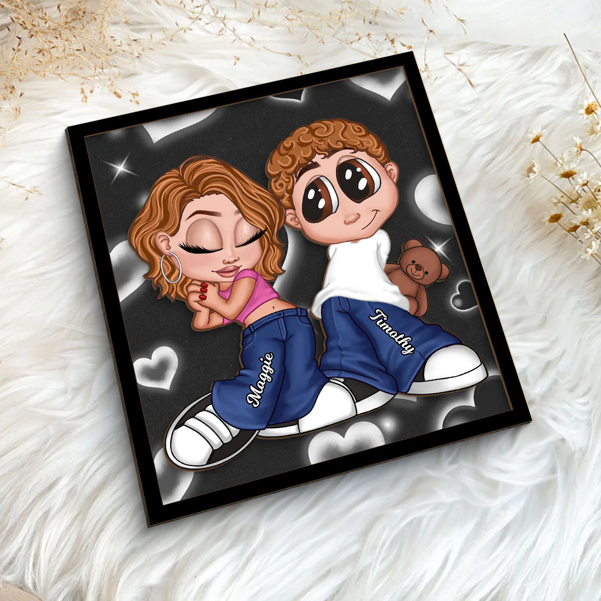 Y2K Couple Background Personalized 2-layer Wooden Plaque, Gift For Him, For Her - Image 5