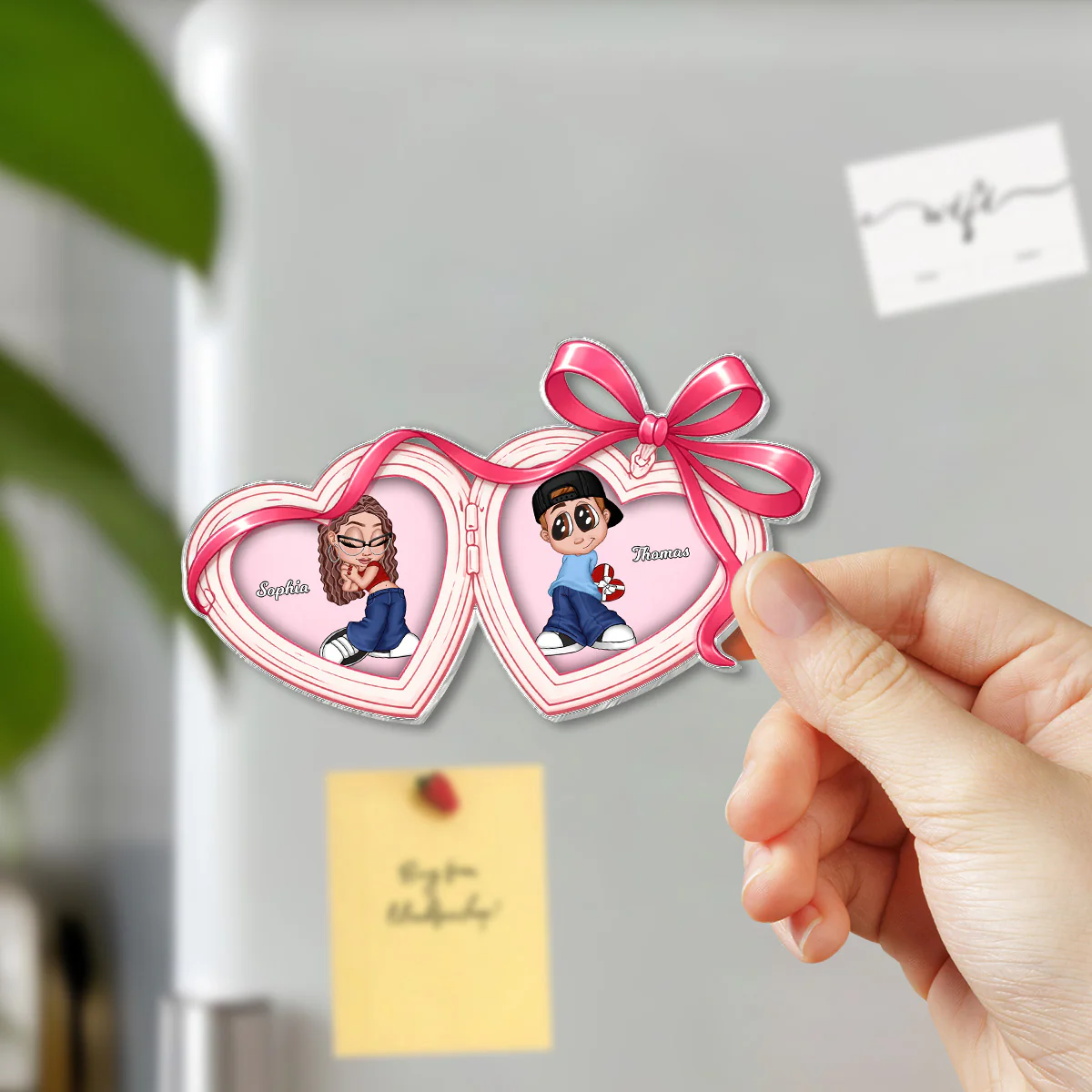 Y2K Couple Custom Coquette Heart Locket - Personalized Acrylic Fridge Magnet - Gift For Her, Gift For Him - Image 2