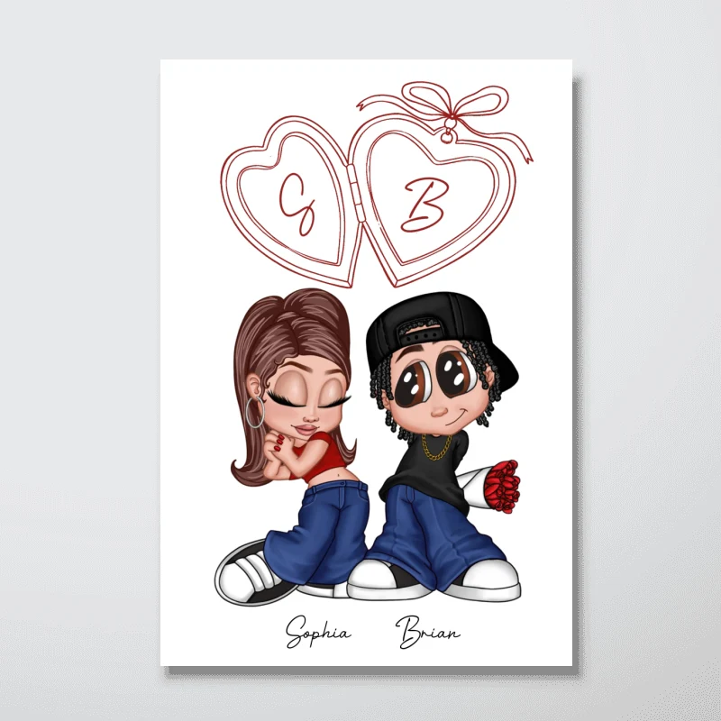 Y2K Couple Custom Initial Heart Locket Art - Personalized Poster - Gift For Her, Gift For Him - Image 10