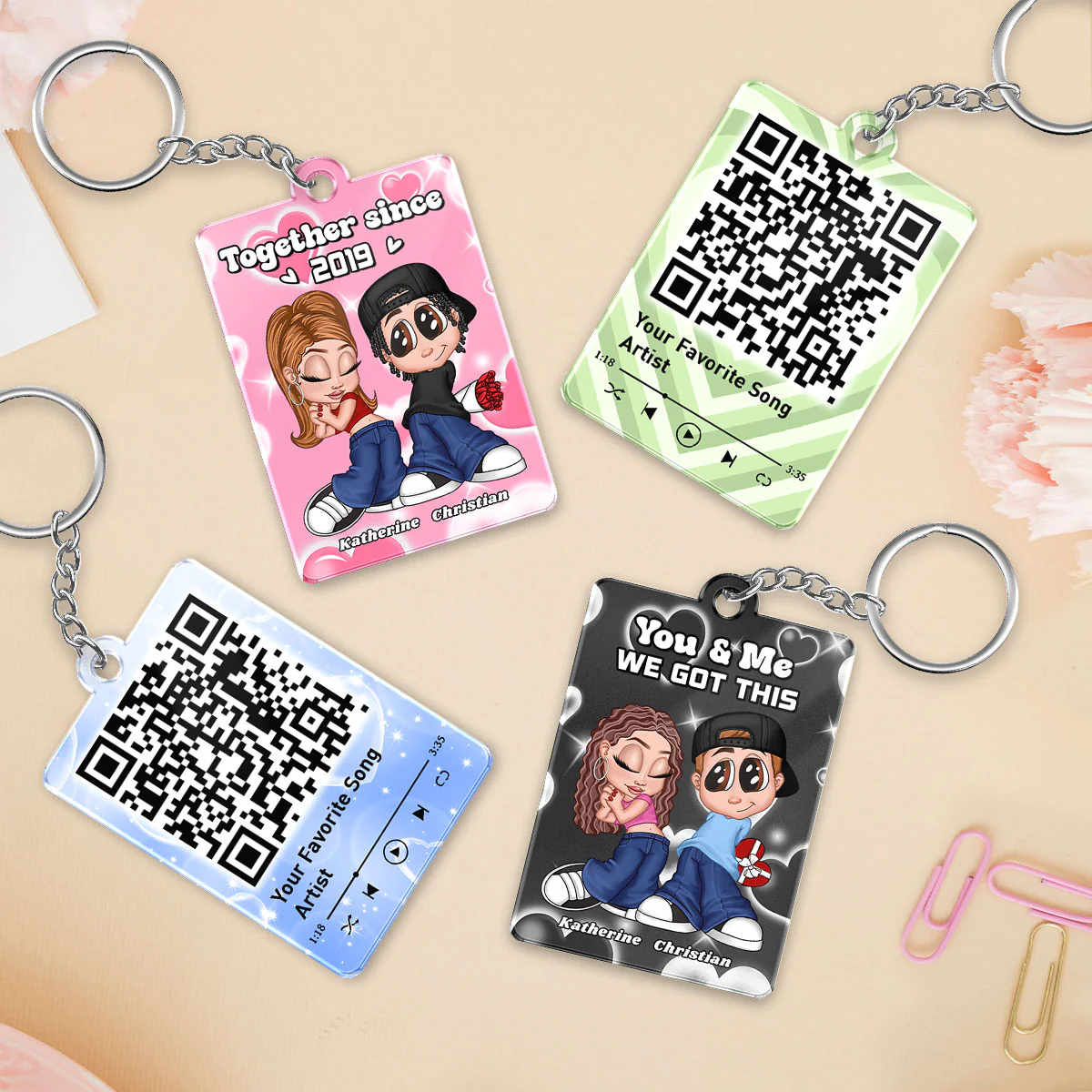 Y2K Couple Favorite Song QR Code Personalized Acrylic Keychain, Gift For Him, For Her - Image 4