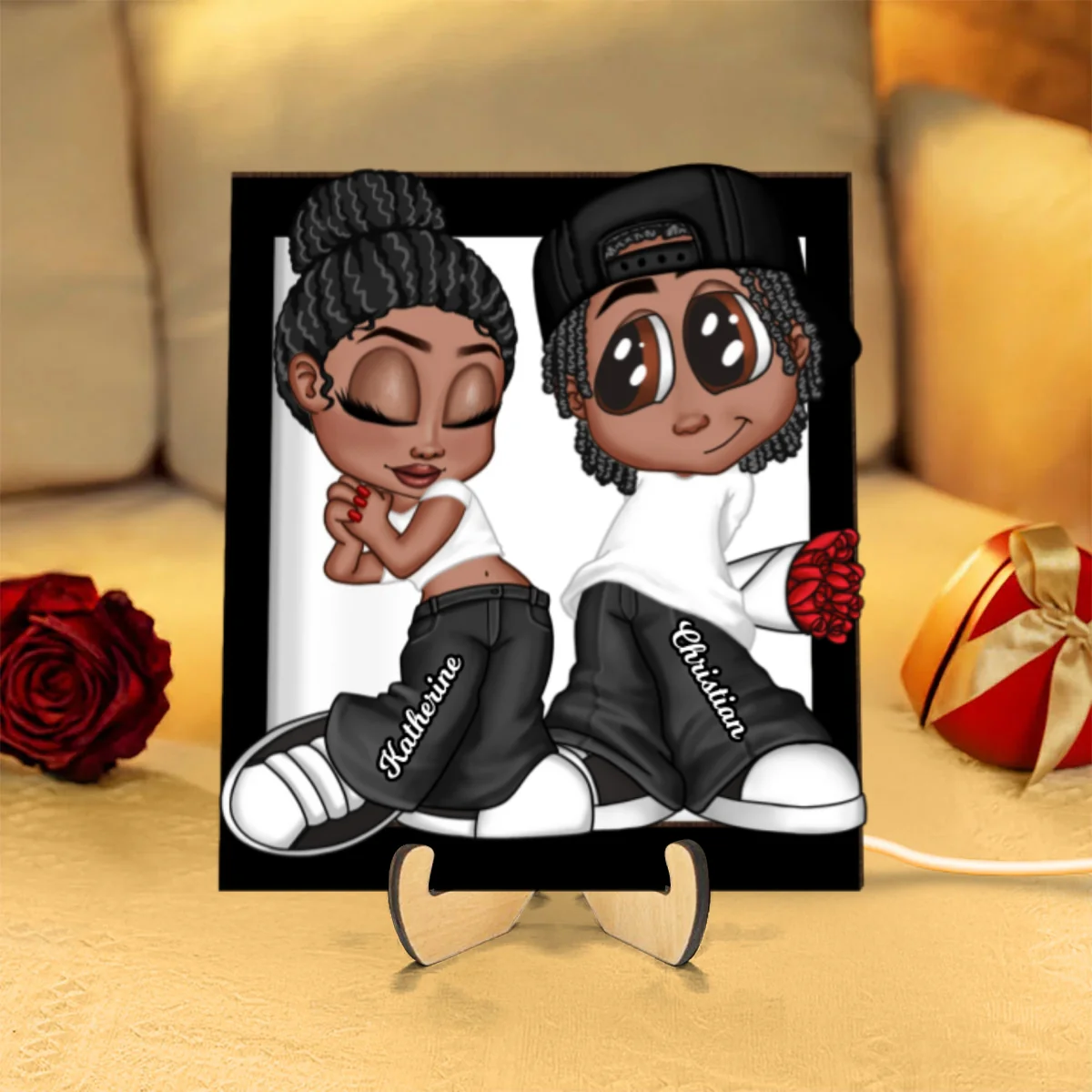 Y2K Couple Frame Personalized 2-Layer Wooden Plaque With LED, Anniversary Gift for Him, Gift for Her - Image 10