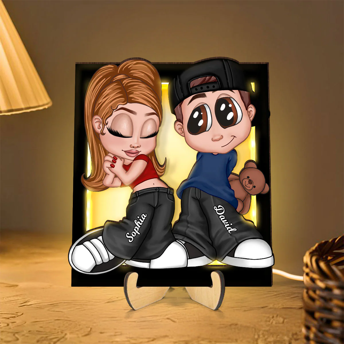 Y2K Couple Frame Personalized 2-Layer Wooden Plaque With LED, Anniversary Gift for Him, Gift for Her - Image 6