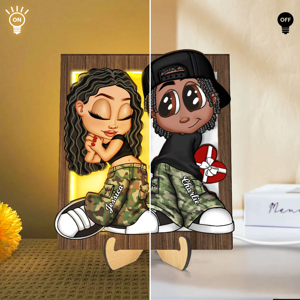 Y2K Couple Frame Personalized 2-Layer Wooden Plaque With LED, Anniversary Gift for Him, Gift for Her - Image 8