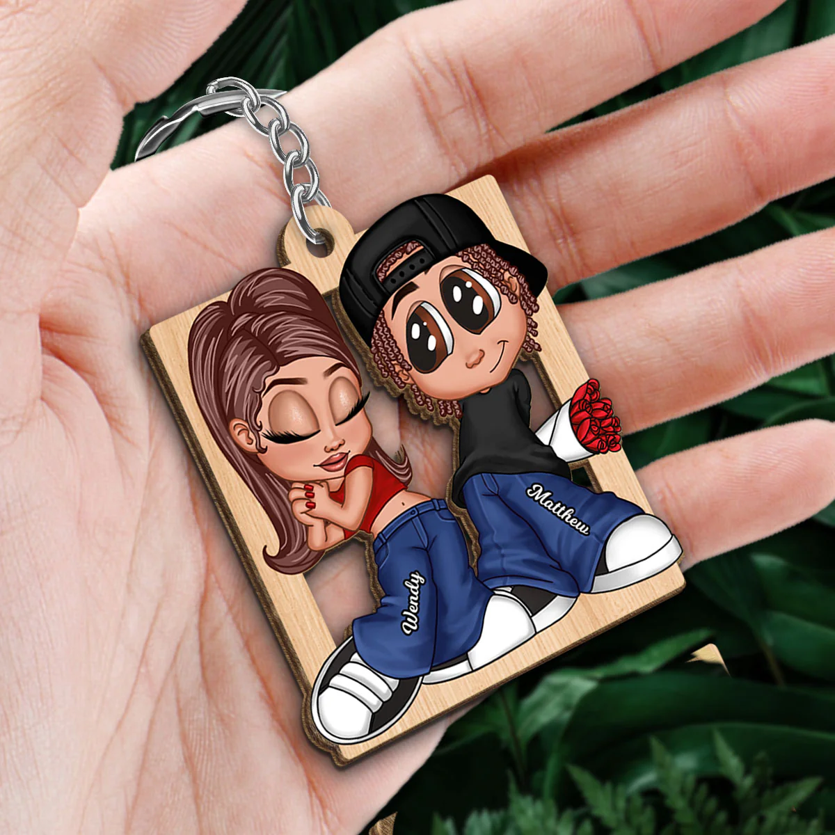 Y2K Couple Frame Personalized Wooden Keychain, Gift For Him, Gift For Her - Image 2