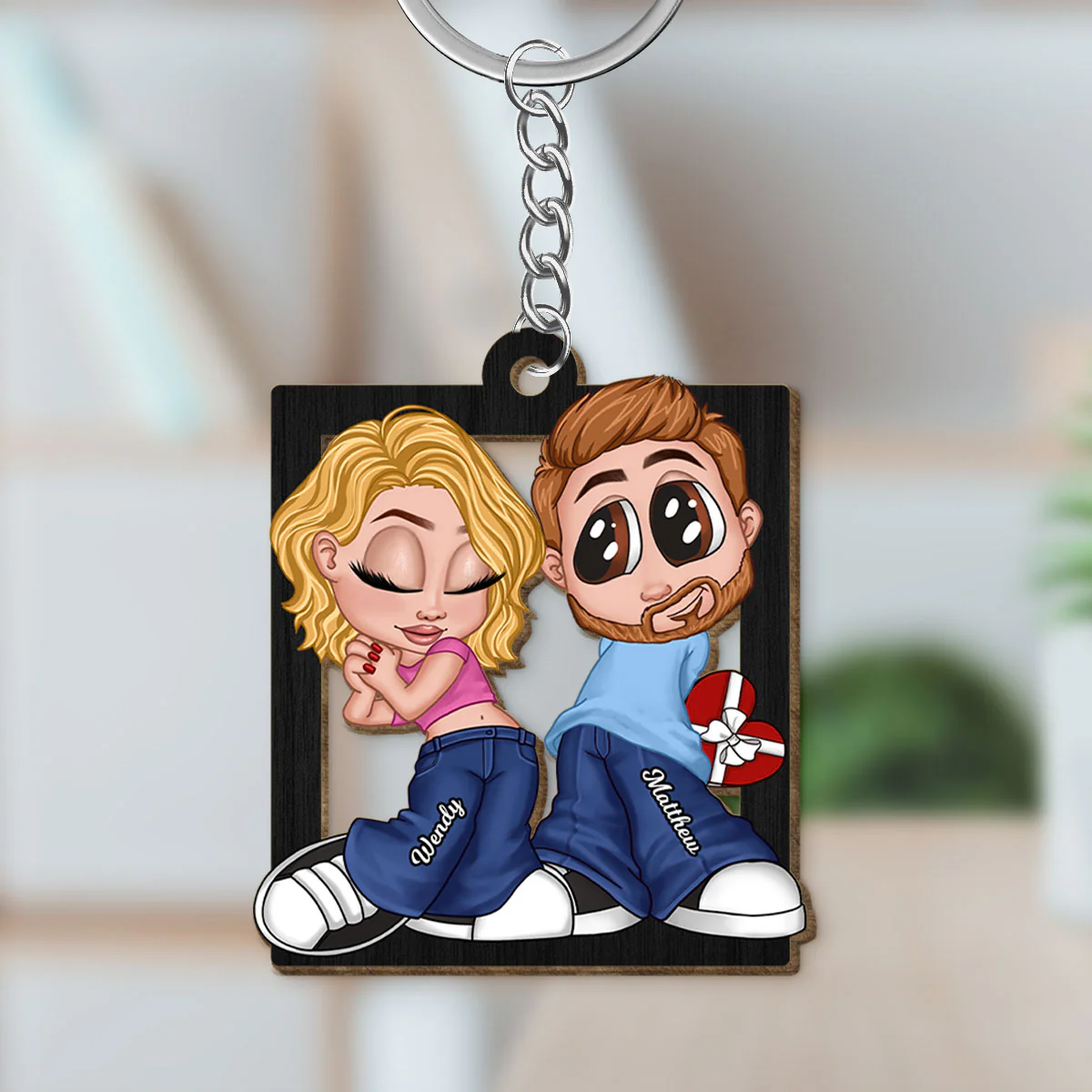 Y2K Couple Frame Personalized Wooden Keychain, Gift For Him, Gift For Her - Image 3
