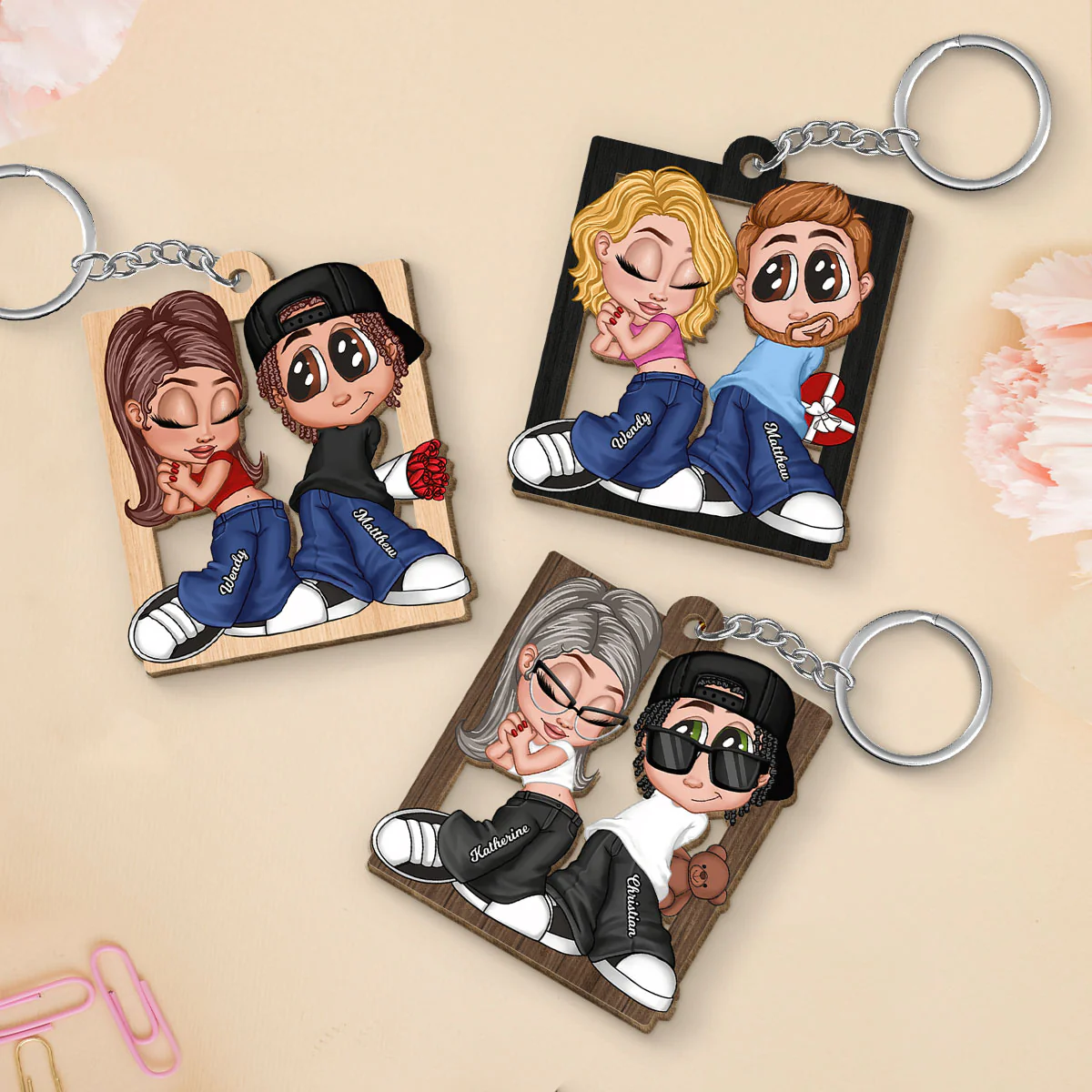 Y2K Couple Frame Personalized Wooden Keychain, Gift For Him, Gift For Her - Image 4