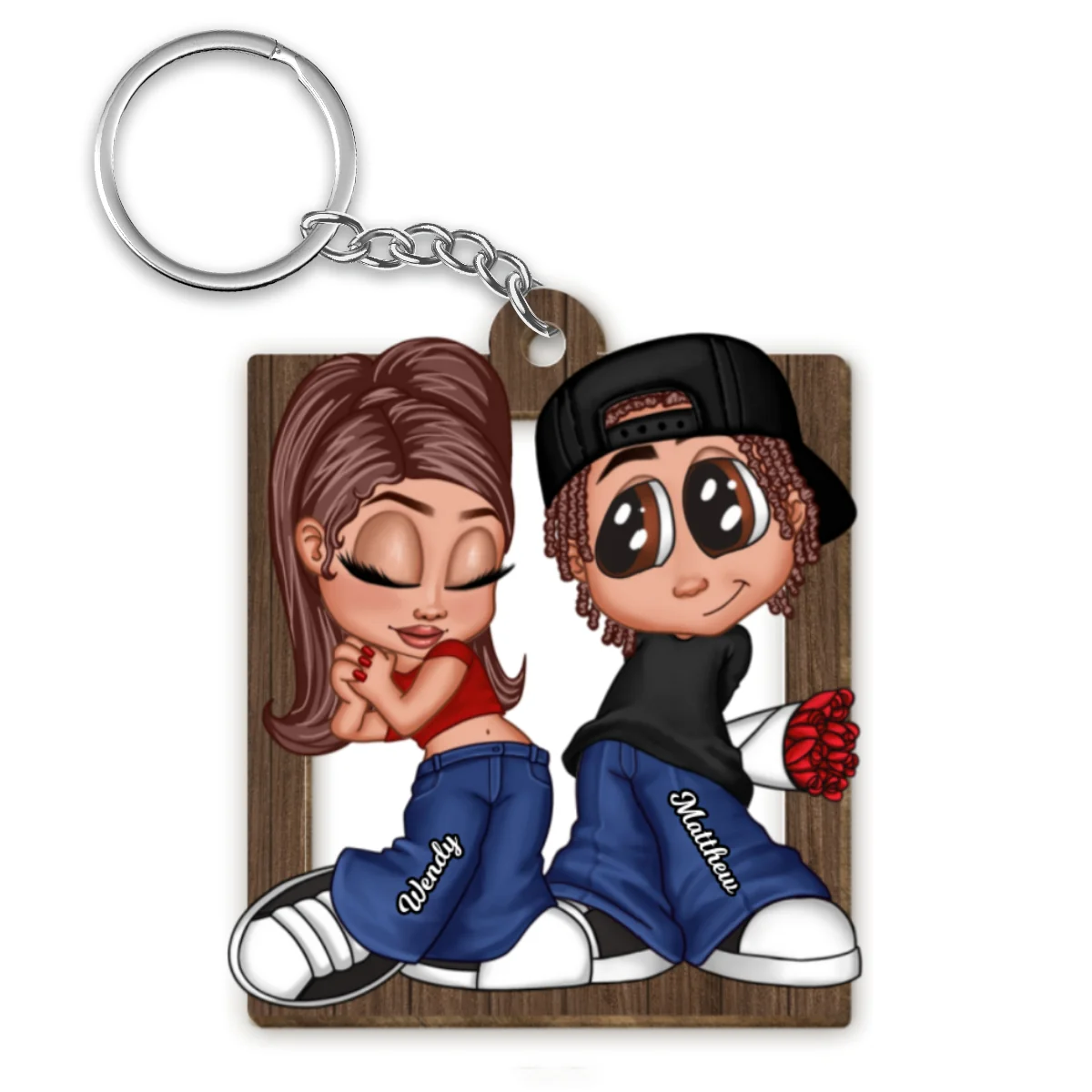 Y2K Couple Frame Personalized Wooden Keychain, Gift For Him, Gift For Her - Image 5