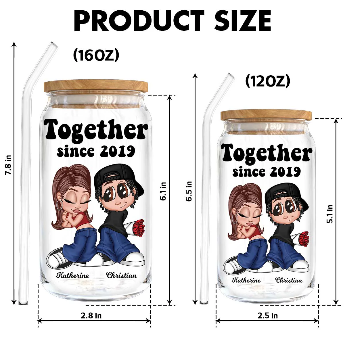 Y2K Couple Gift For Him For Her Personalized Clear Glass Can - Image 10
