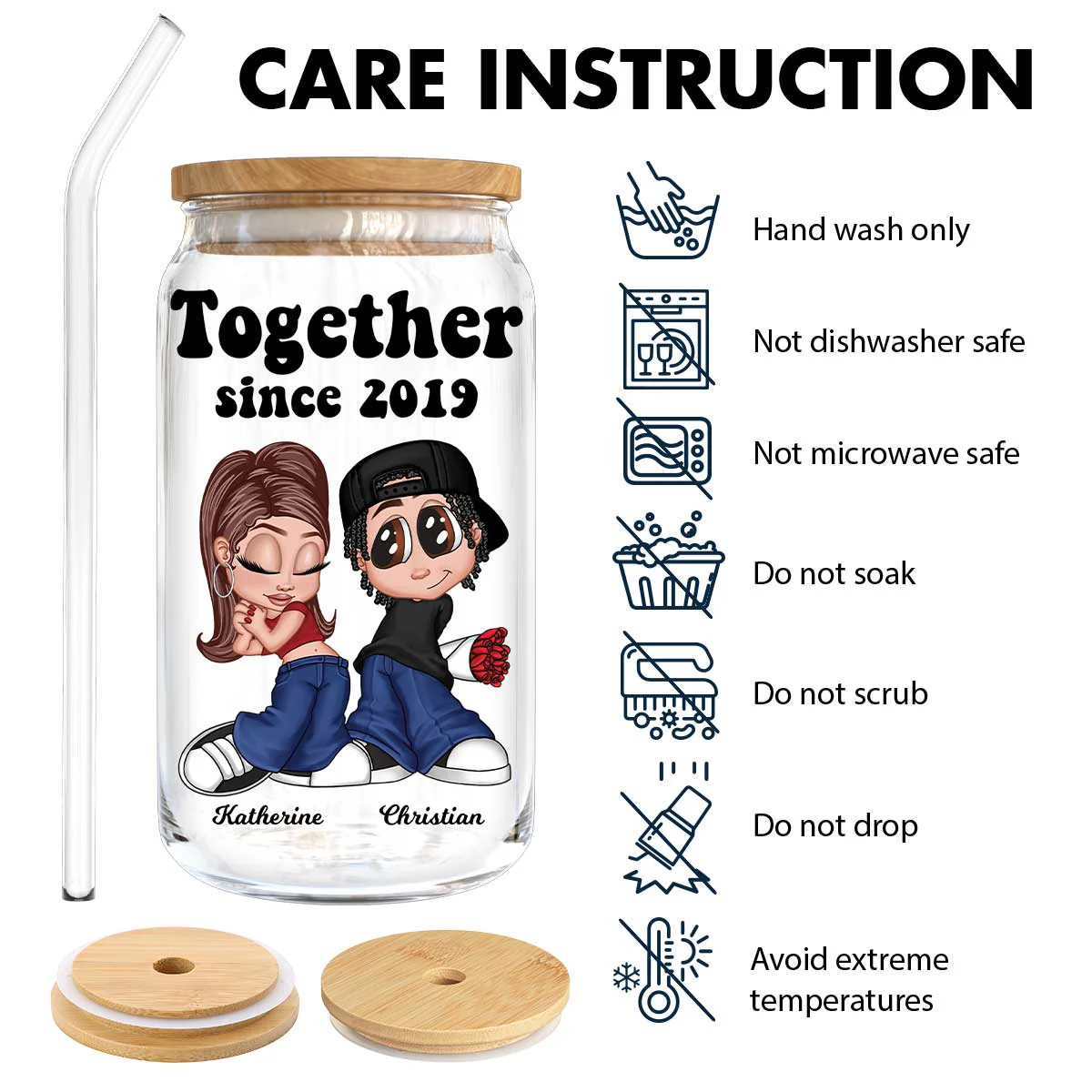 Y2K Couple Gift For Him For Her Personalized Clear Glass Can - Image 11