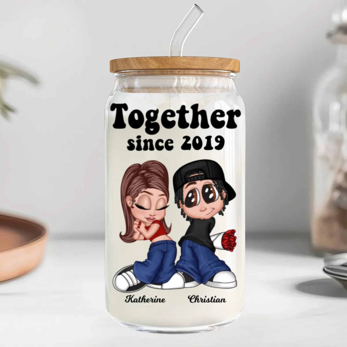 Y2K Couple Gift For Him For Her Personalized Clear Glass Can - Image 12
