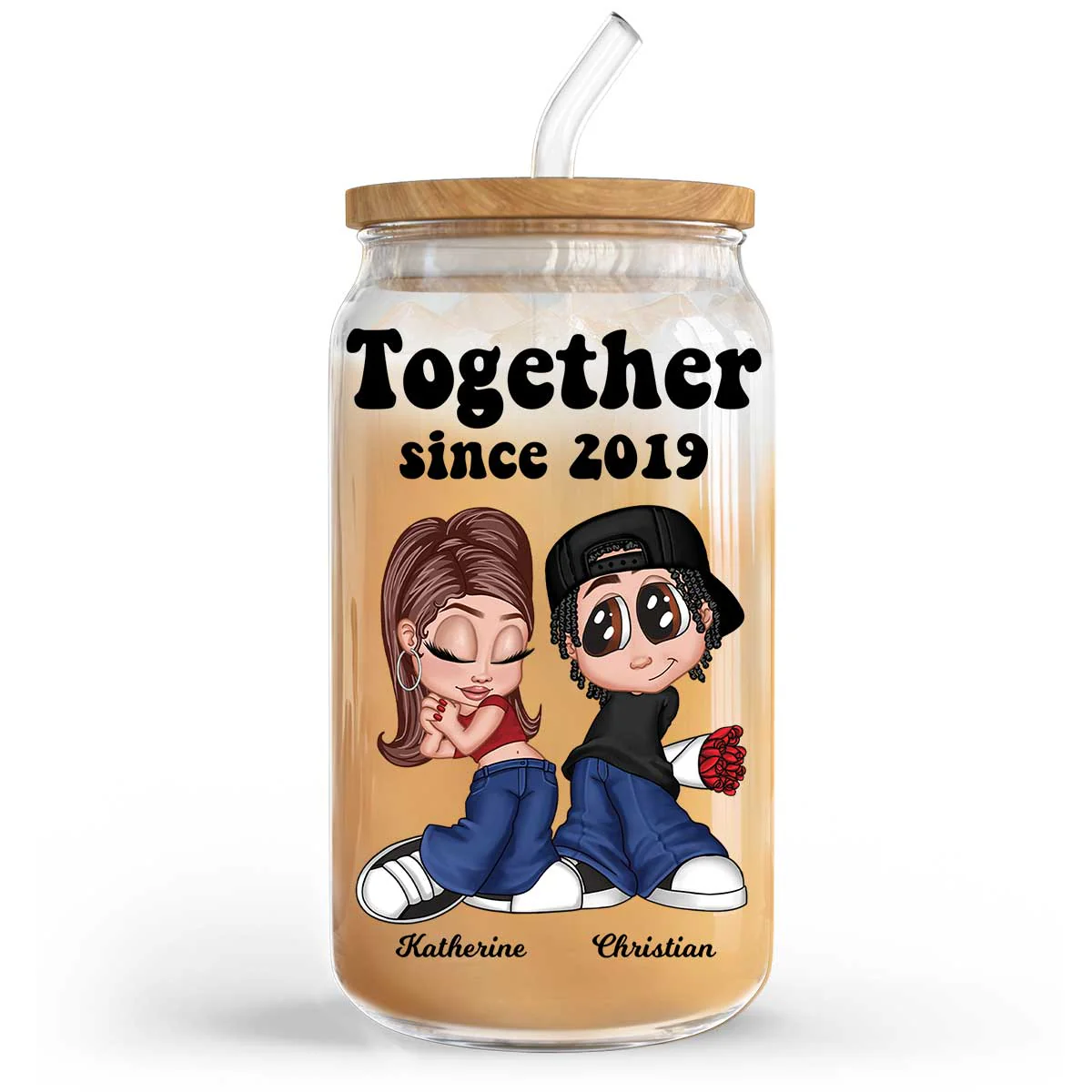 Y2K Couple Gift For Him For Her Personalized Clear Glass Can - Image 4