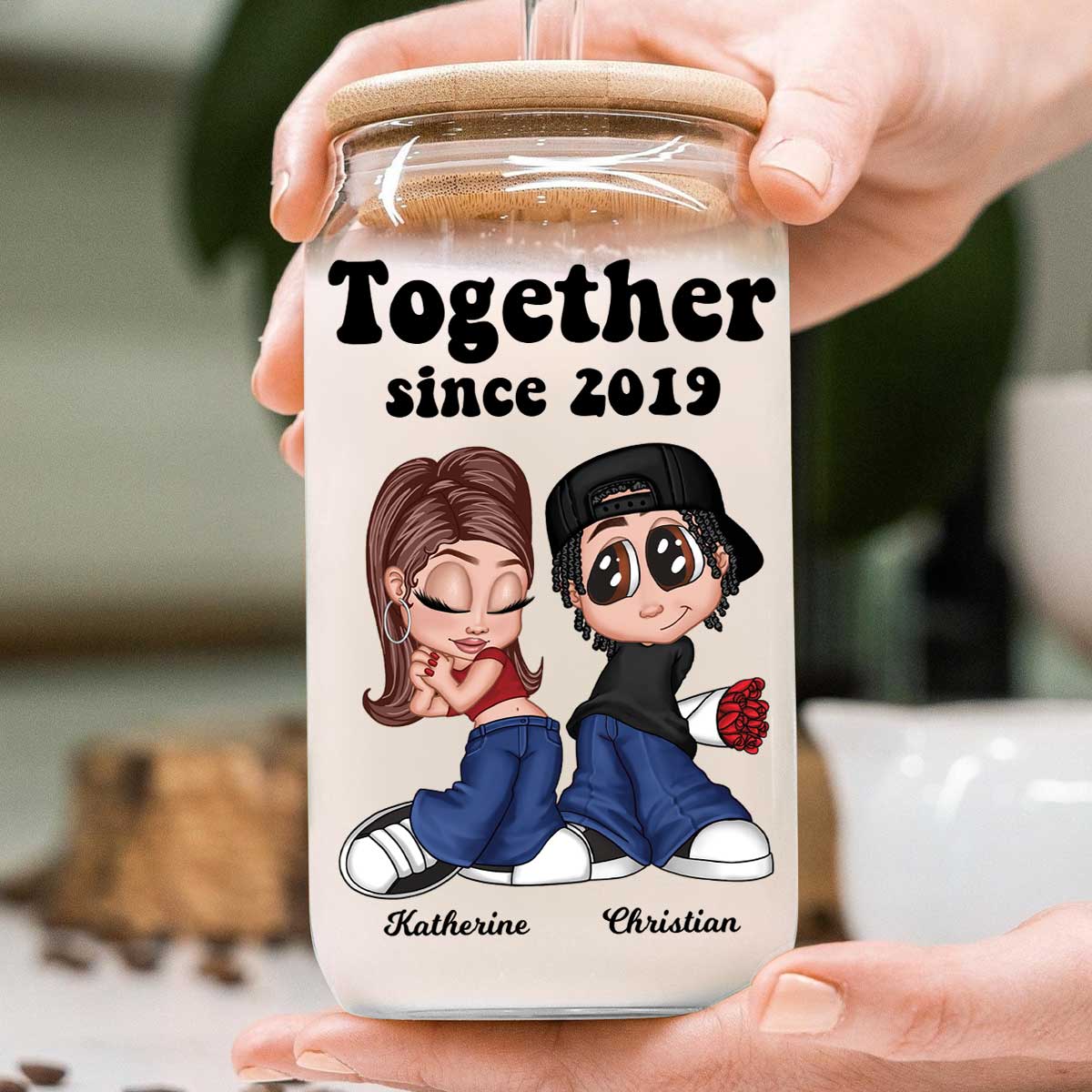 Y2K Couple Gift For Him For Her Personalized Clear Glass Can - Image 7