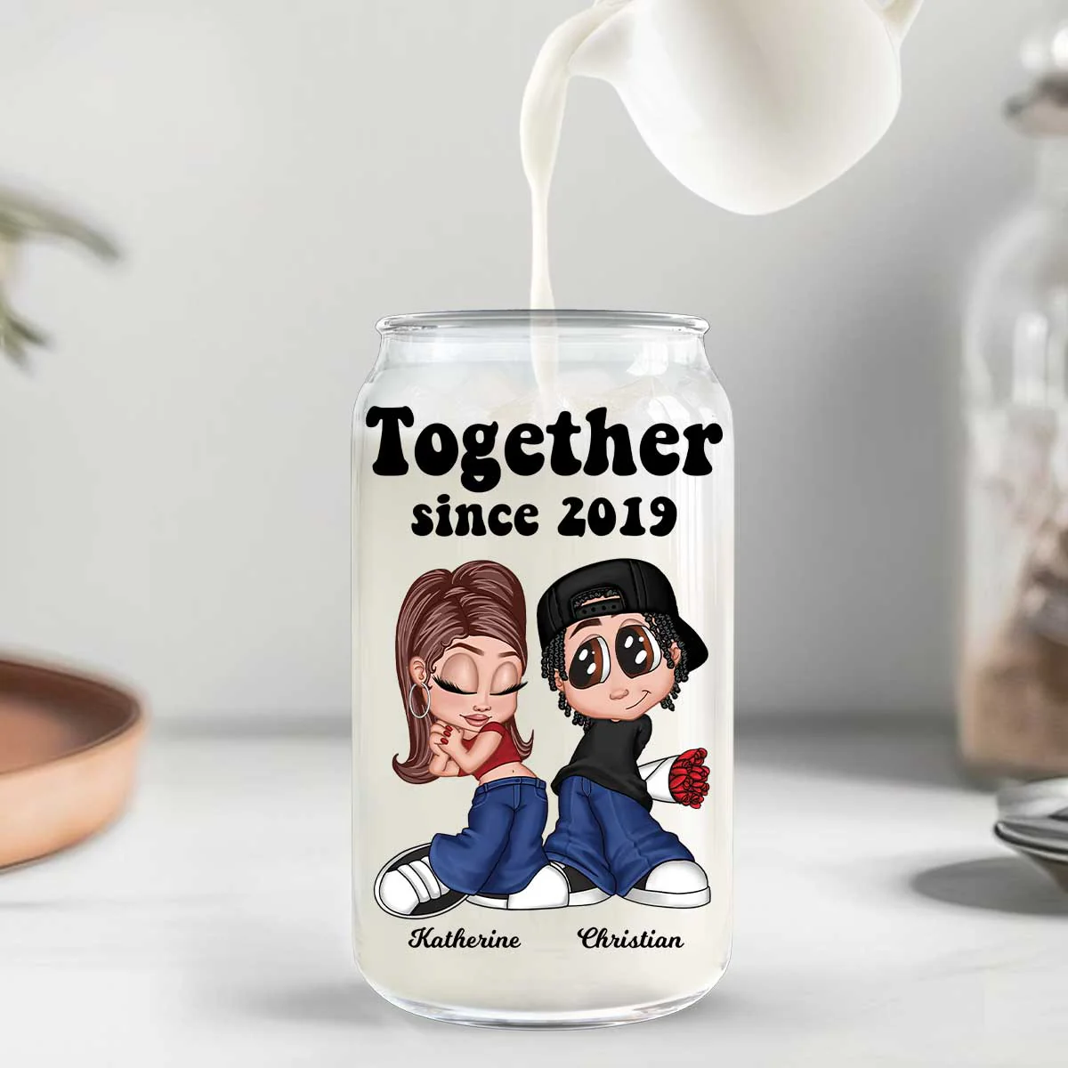 Y2K Couple Gift For Him For Her Personalized Clear Glass Can - Image 9