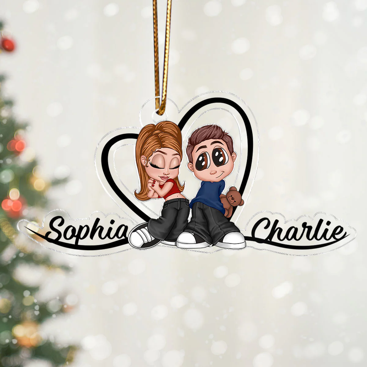 Y2K Couple Heart Shape With Names - Personalized Acrylic Ornament - Anniversary Gift, Unique Gift for Him for Her - Image 2