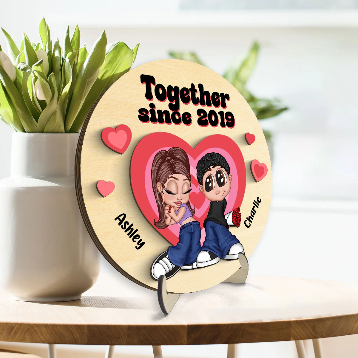 Y2K Couple Hearts Personalized 2-layer Wooden Plaque, Unique Valentine's Day Gift For Him, Gift For Her - Image 3