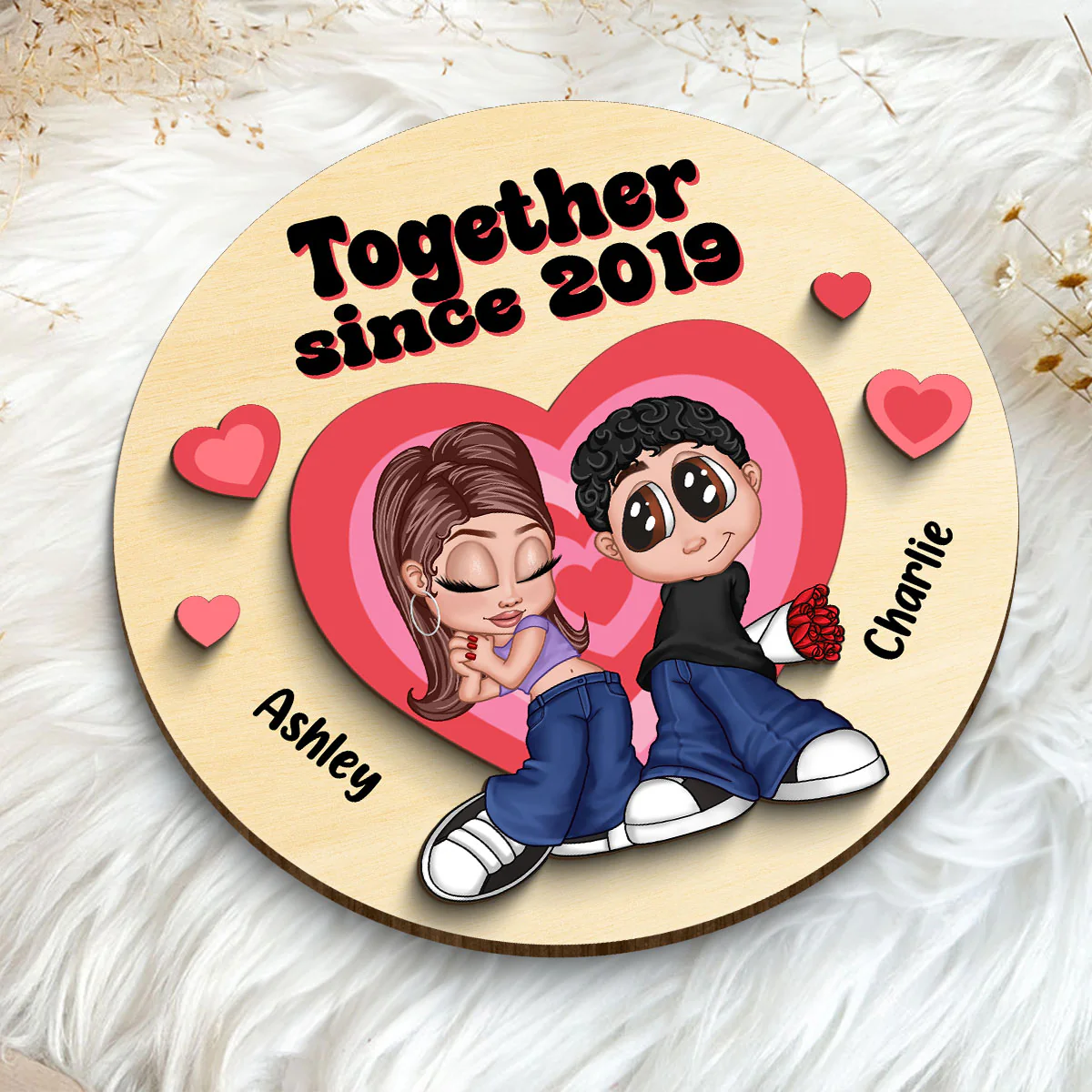 Y2K Couple Hearts Personalized 2-layer Wooden Plaque, Unique Valentine's Day Gift For Him, Gift For Her - Image 5