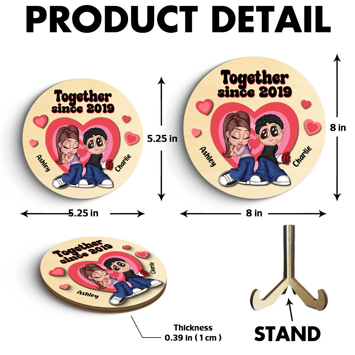 Y2K Couple Hearts Personalized 2-layer Wooden Plaque, Unique Valentine's Day Gift For Him, Gift For Her - Image 6