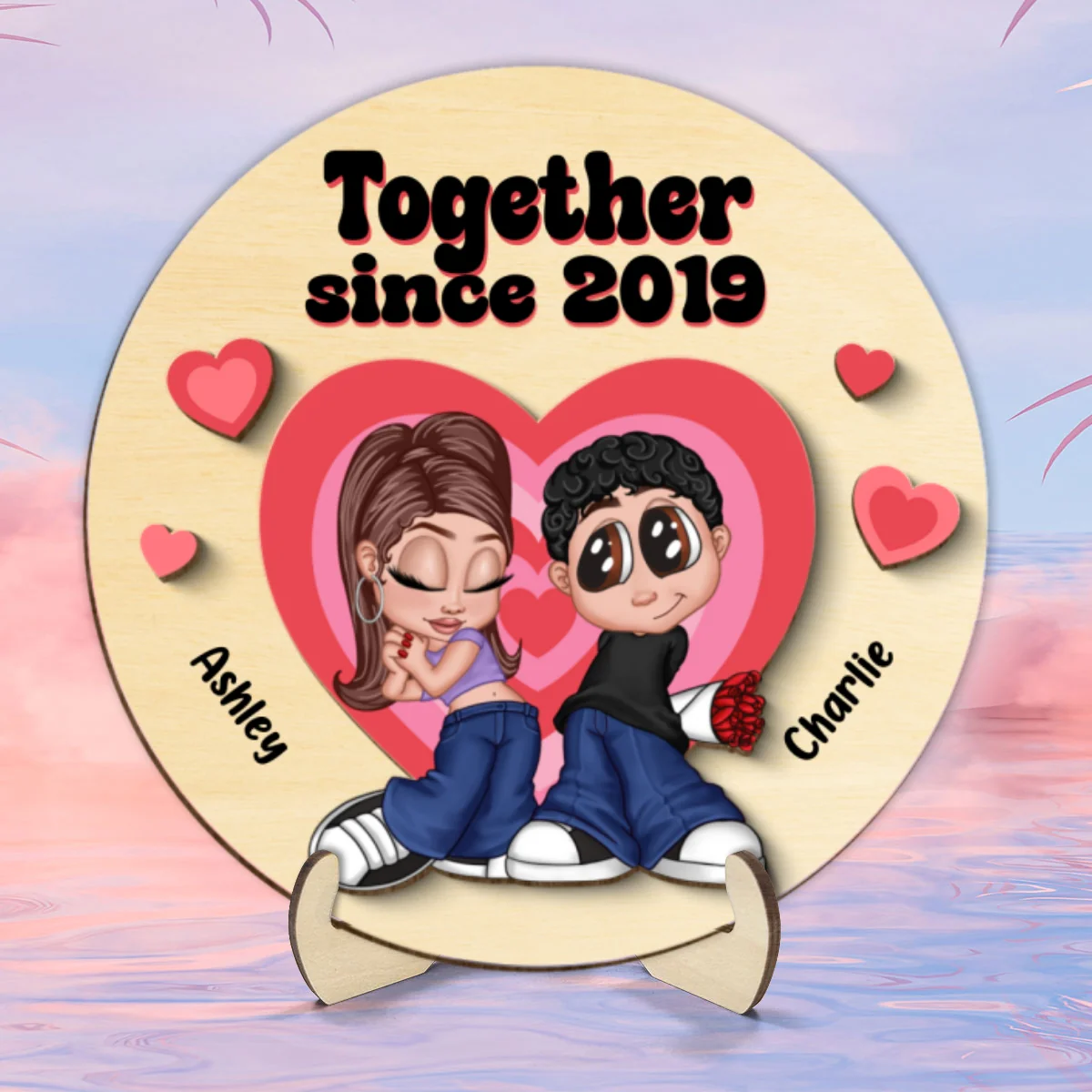 Y2K Couple Hearts Personalized 2-layer Wooden Plaque, Unique Valentine's Day Gift For Him, Gift For Her - Image 8